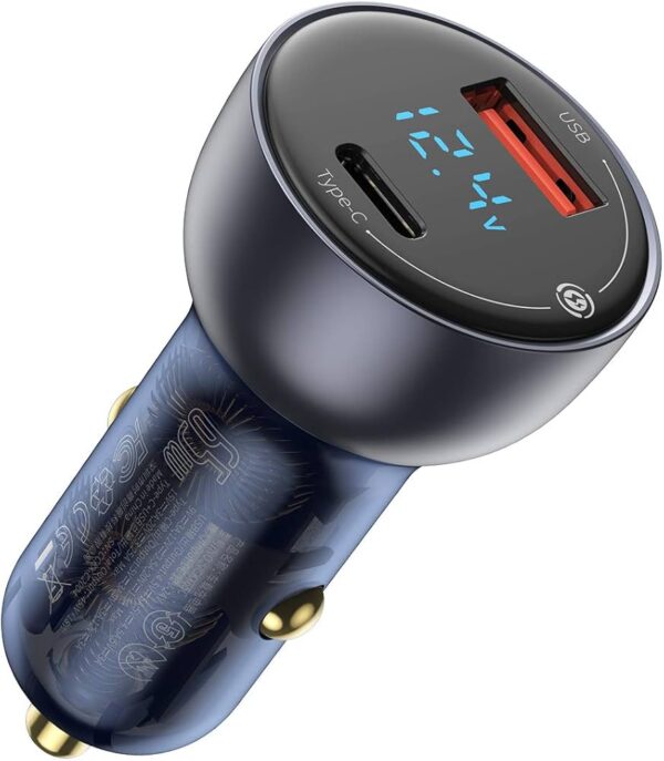 Cargador de Coche Baseus 65W Doble Puerto - Imagen 2